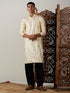 Vastramay Men's Gold Foil Printed Kurta With Black Patiala Set