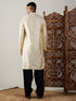 Vastramay Men's Gold Foil Printed Kurta With Black Patiala Set