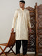 Vastramay Men's Gold Foil Printed Kurta With Black Patiala Set