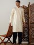 Vastramay Men's Gold Foil Printed Kurta With Black Patiala Set