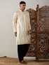 Vastramay Men's Gold Foil Printed Kurta With Black Patiala Set