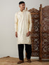 Vastramay Men's Gold Foil Printed Kurta With Black Patiala Set