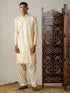 Vastramay Men's Gold Foil Printed Kurta With Cream Patiala Set
