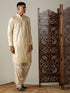 Vastramay Men's Gold Foil Printed Kurta With Cream Patiala Set