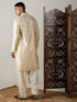 Vastramay Men's Gold Foil Printed Kurta With Cream Patiala Set