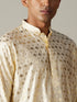 Vastramay Men's Gold Foil Printed Kurta With Cream Patiala Set