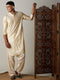 Vastramay Men's Gold Foil Printed Kurta With Cream Patiala Set