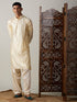 Vastramay Men's Gold Foil Printed Kurta With Cream Patiala Set