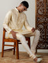 Vastramay Men's Gold Foil Printed Kurta With Cream Pyjama Set