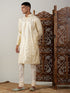 Vastramay Men's Gold Foil Printed Kurta With Cream Pyjama Set