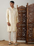 Vastramay Men's Gold Foil Printed Kurta With Cream Pyjama Set