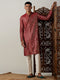 Vastramay Men's Maroon Foil Printed Kurta With Cream Pant Style Pyjama Set