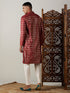 Vastramay Men's Maroon Foil Printed Kurta With Cream Pant Style Pyjama Set