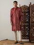 Vastramay Men's Maroon Foil Printed Kurta With Cream Pant Style Pyjama Set