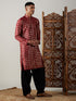 Vastramay Men's Maroon Foil Printed Kurta With Black Patiala Set