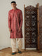 Vastramay Men's Maroon Foil Printed Kurta With Cream Patiala Set