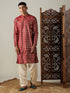 Vastramay Men's Maroon Foil Printed Kurta With Cream Patiala Set