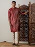 Vastramay Men's Maroon Foil Printed Kurta With Cream Pyjama Set