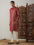 Vastramay Men's Maroon Foil Printed Kurta With Cream Pyjama Set
