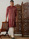 Vastramay Men's Maroon Foil Printed Kurta With Cream Pyjama Set