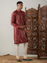 Vastramay Men's Maroon Foil Printed Kurta With Cream Pyjama Set
