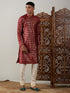 Vastramay Men's Maroon Foil Printed Kurta With Cream Pyjama Set