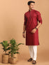 Vastramay Men's Maroon Cotton Blend Solid Kurta with White Pant Set