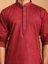 Vastramay Men's Maroon Cotton Blend Solid Kurta with White Pant Set