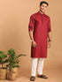 Vastramay Men's Maroon Cotton Blend Solid Kurta with White Pant Set