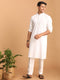 Vastramay Men's White Cotton Blend Solid Kurta with White Pant Set