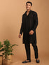 Vastramay Men's Black Sequined Front Open Georgette Kurta With Pant