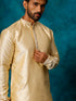 Vastramay Men's Gold And Rose Gold Silk Blend Kurta Pyjama Set