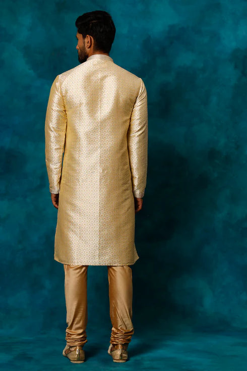 VASTRAMAY Men's Gold jacquard Kurta With Pyjama Set
