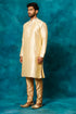 VASTRAMAY Men's Beige jacquard Kurta With Pant Set