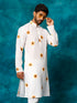 Vastramay Men's White Cotton Blend Sunflower Print Kurta