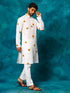 Vastramay Men's White Cotton Blend Sunflower Print Kurta
