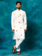Vastramay Men's White Cotton Blend Sunflower Print Kurta Pant Set