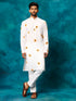 Vastramay Men's White Cotton Blend Sunflower Print Kurta Pant Set