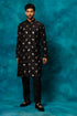 VASTRAMAY Men's Black Leaf Motif Embellished Kurta Pant Set