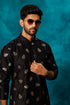 VASTRAMAY Men's Black Leaf Motif Embellished Kurta Pant Set