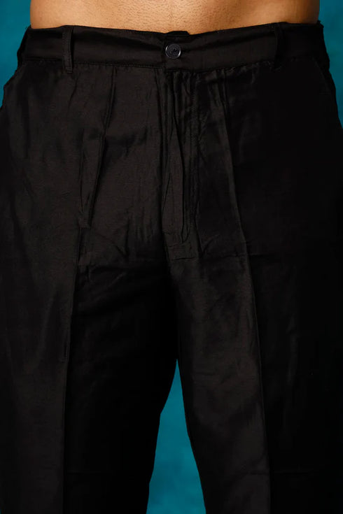 VASTRAMAY Men's Black Leaf Motif Embellished Kurta Pant Set
