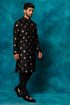 VASTRAMAY Men's Black Leaf Motif Embellished Kurta Pant Set