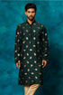 VASTRAMAY Men's Green Leaf Motif Embellished Kurta