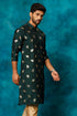 VASTRAMAY Men's Green Leaf Motif Embellished Kurta