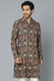 VASTRAMAY Men's Navy Blue Patola Print Ethnic kurta