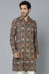 VASTRAMAY Men's Navy Blue Patola Print Ethnic kurta