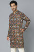 VASTRAMAY Men's Navy Blue Patola Print Ethnic kurta
