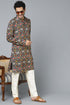VASTRAMAY Men's Navy Blue Patola Print Ethnic kurta Pyjama Set