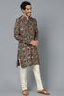 VASTRAMAY Men's Navy Blue Patola Print Ethnic kurta Pyjama Set