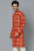 VASTRAMAY Men's Red Patola Print Ethnic kurta